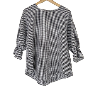 CANMART CLASSIC BLACK AND WHITE GINGHAM TOP/BLOUSE WITH RUFFLE CUFFS, MEDIUM
